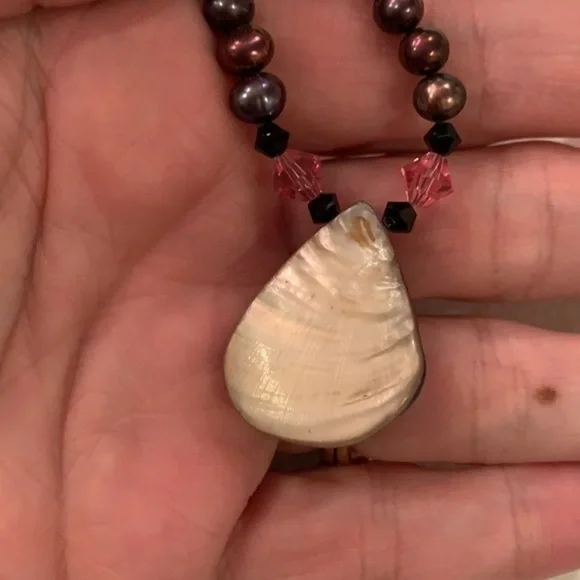 Sterling silver toggle clasp mother of Pearl shell pendant pearl necklace - Picture 9 of 12